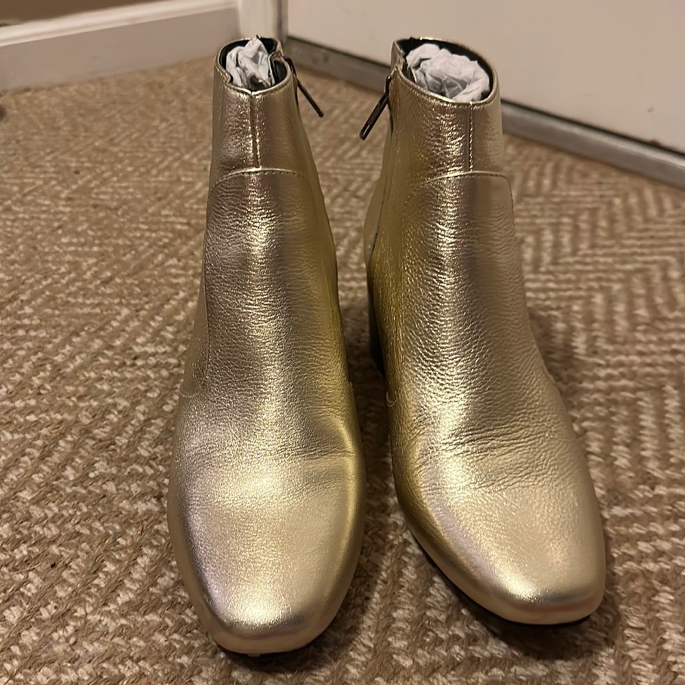 Sol Sana Martina Leather Block Heel Metallic Boots EU 38 / US 8